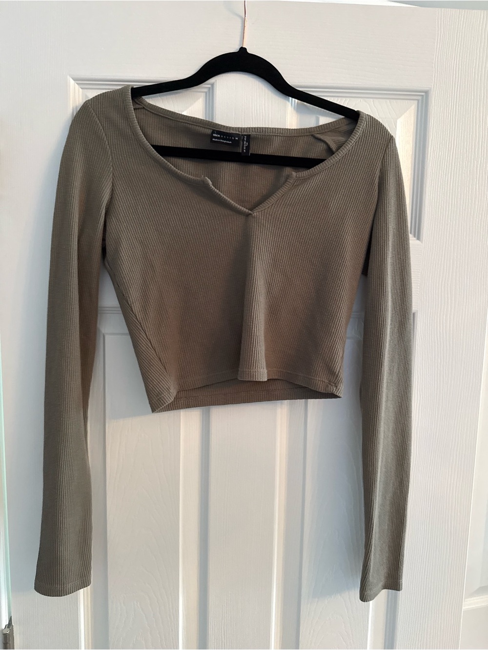 ASOS Womens Tall Olive Ribbed Long-Sleeve Crop Top